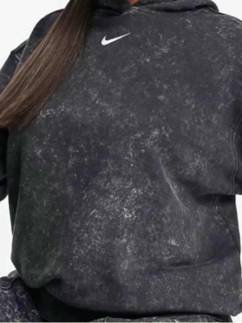 Nike Black Mineral Wash Pullover Hoodie with White Swoosh